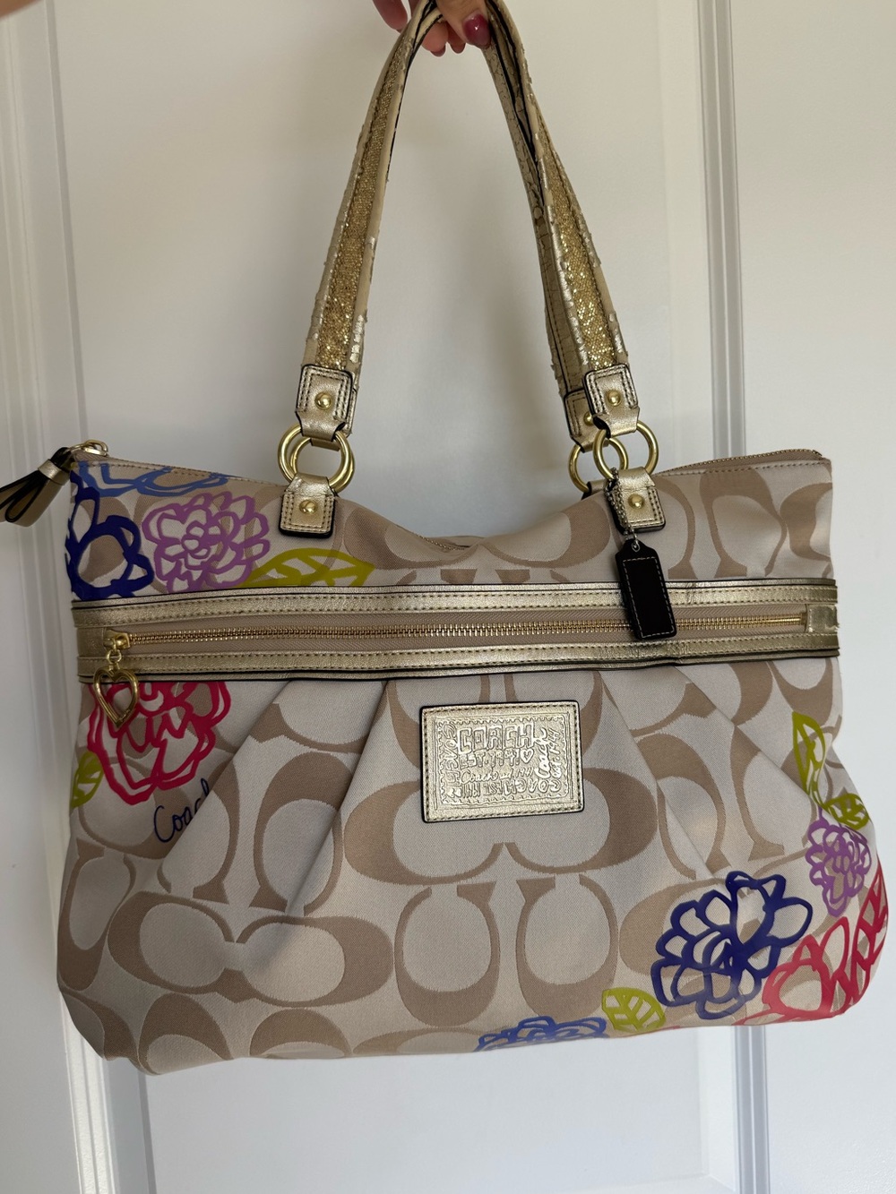 COACH Poppy Daisy Signature Applique Glam Tote Bag F20794 Y2K Floral